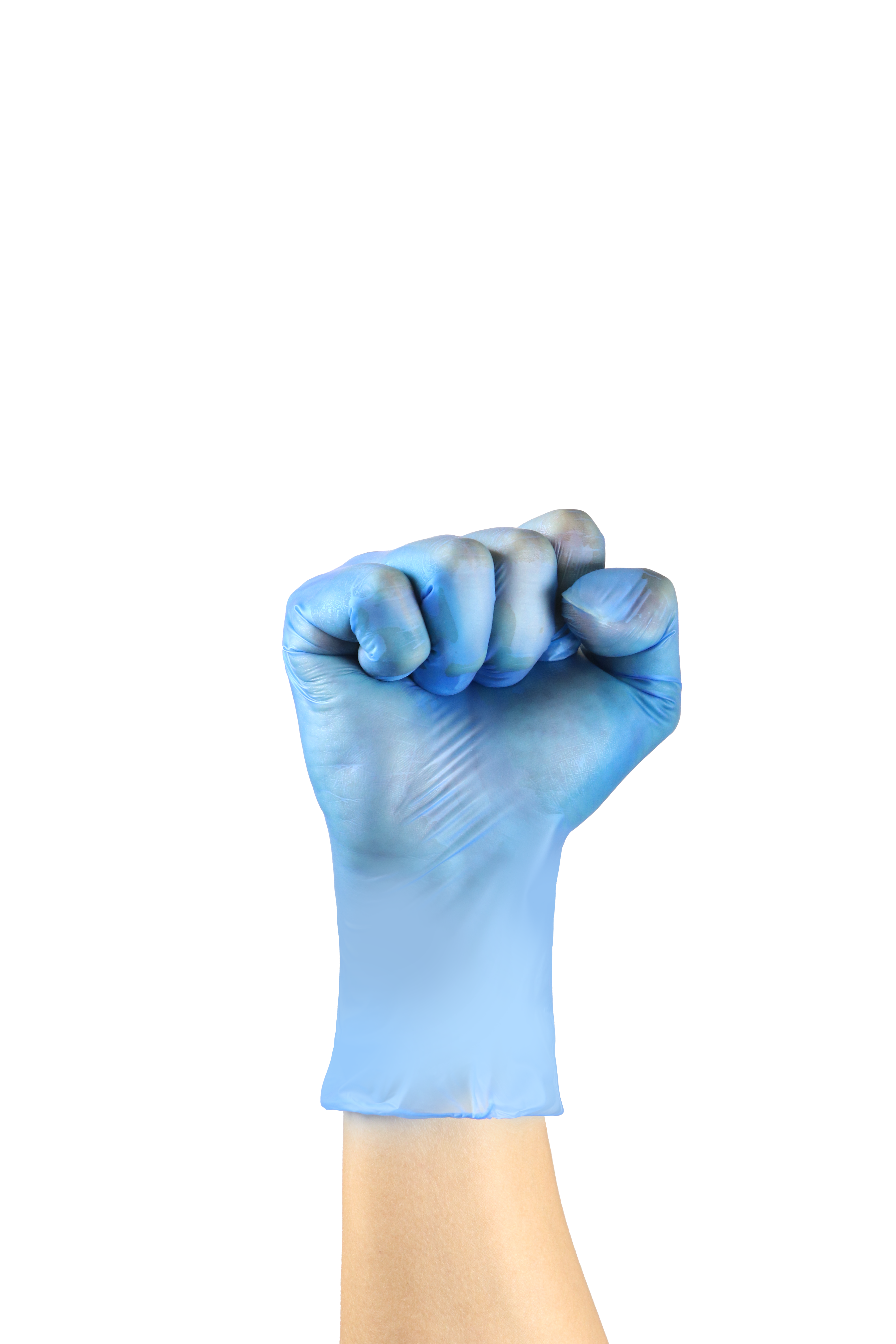 Blue vinyl gloves