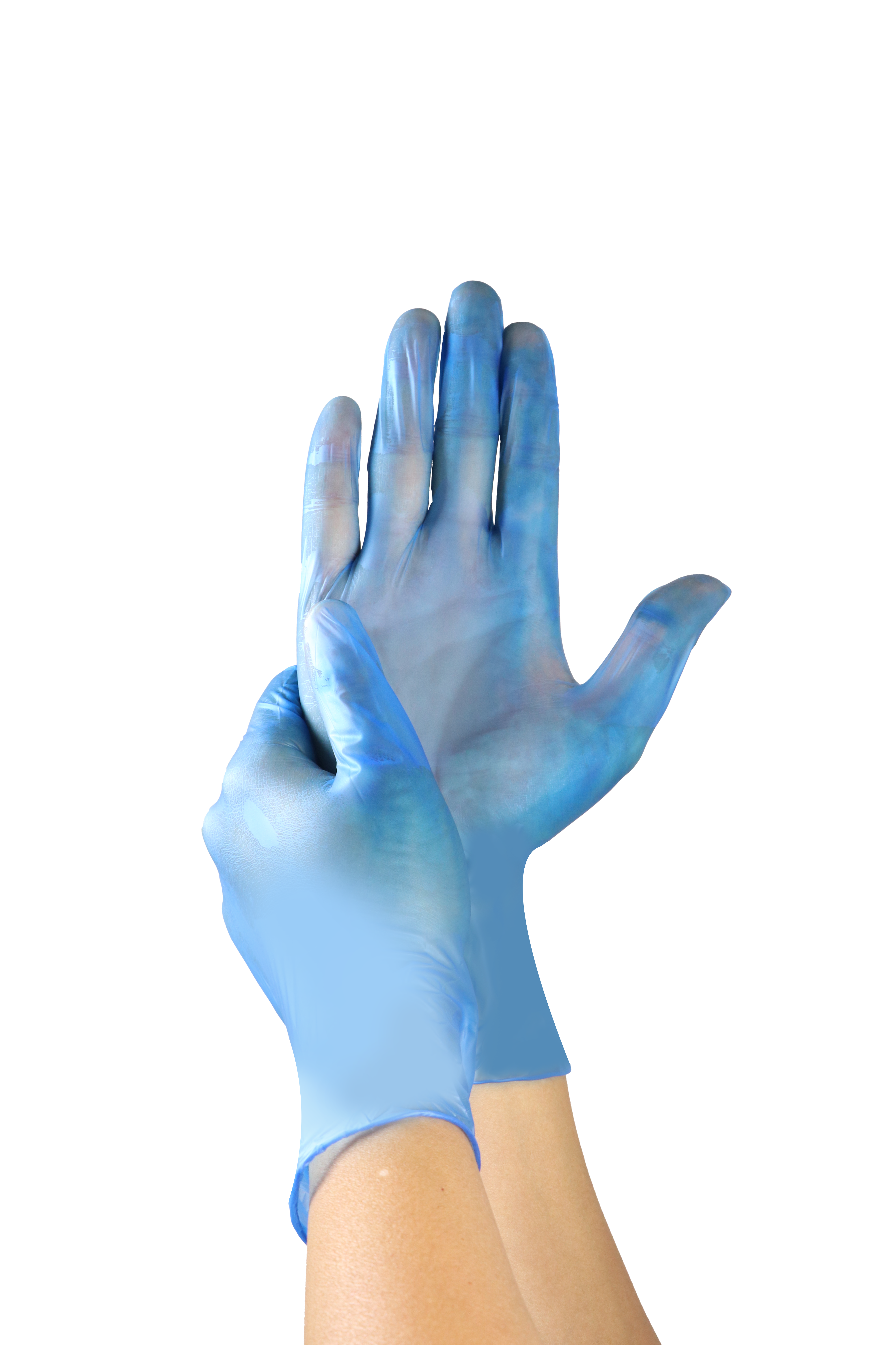 Blue vinyl gloves