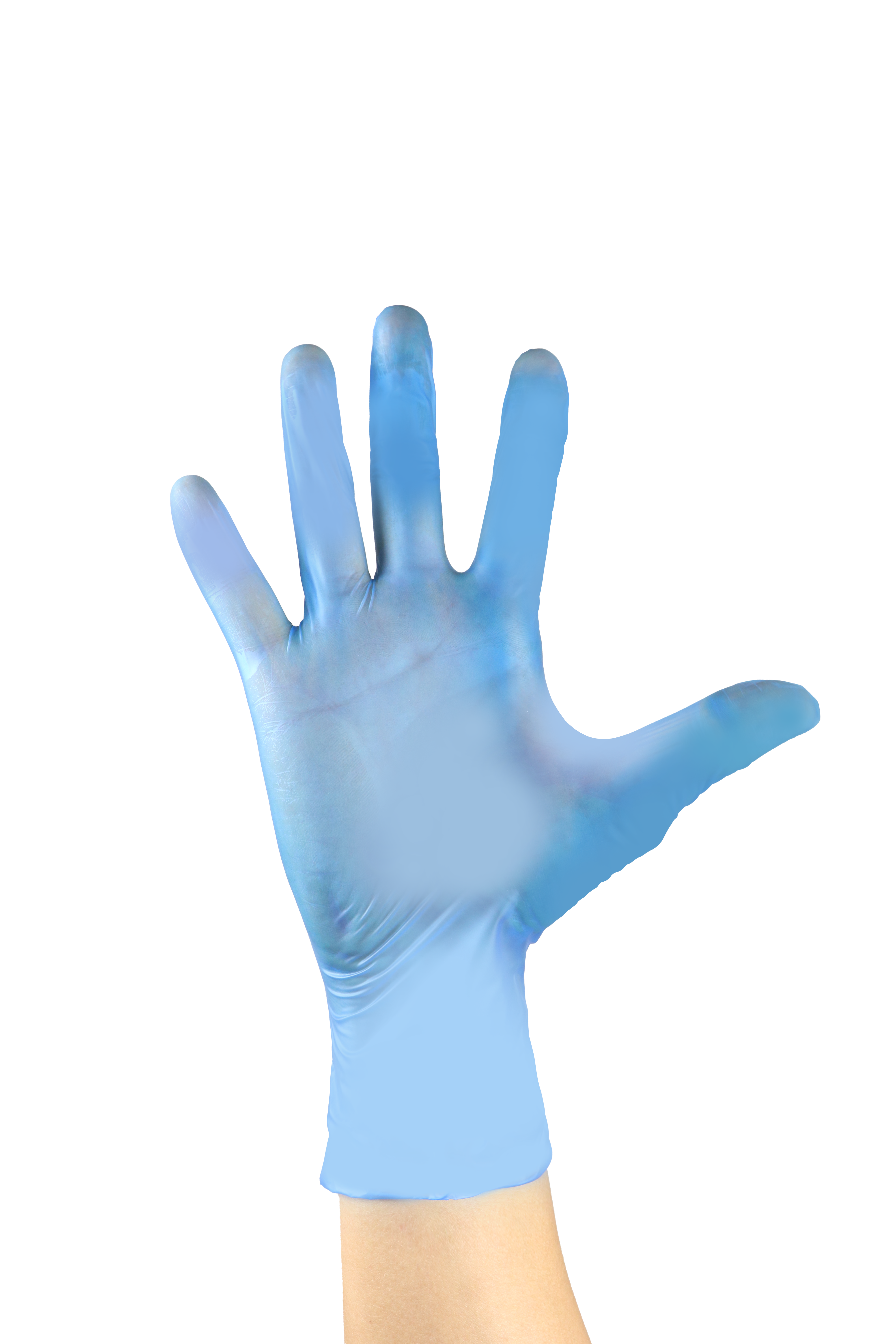 Blue vinyl gloves