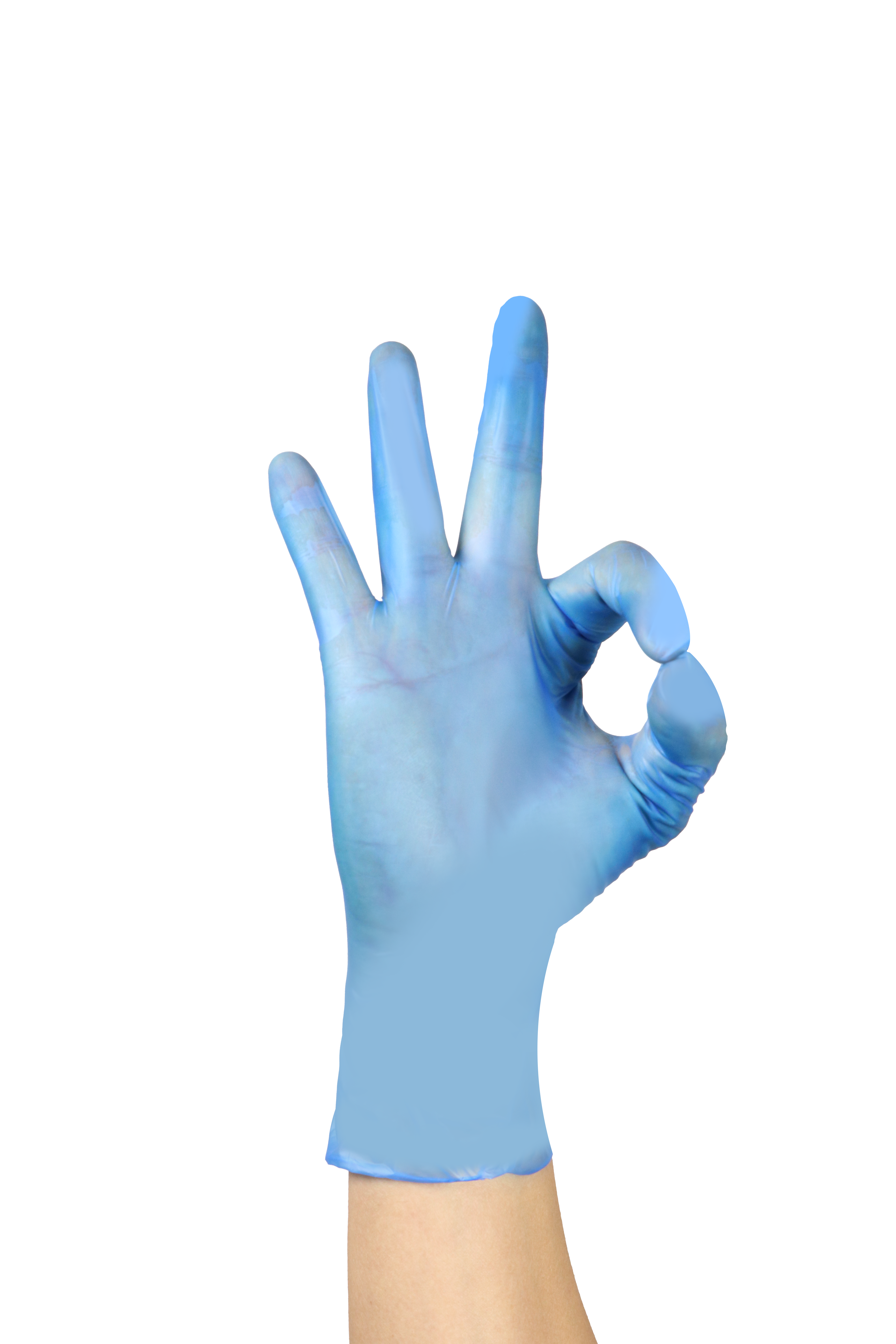 Blue vinyl gloves